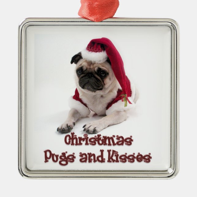 Christmas Pugs and Kisses Metal Tree Decoration (Front)