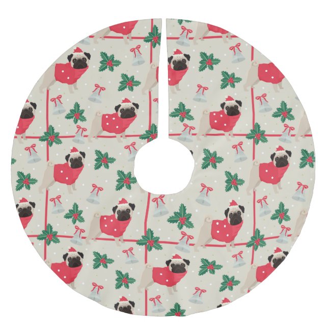 Christmas Pugs Brushed Polyester Tree Skirt (Front)