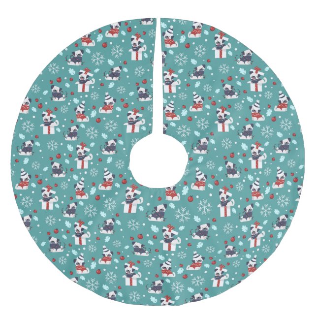 Christmas Pugs Brushed Polyester Tree Skirt (Front)