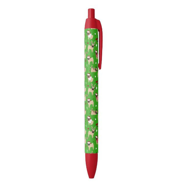 Christmas Pugs Green Black Ink Pen (Bottom (Vertical))