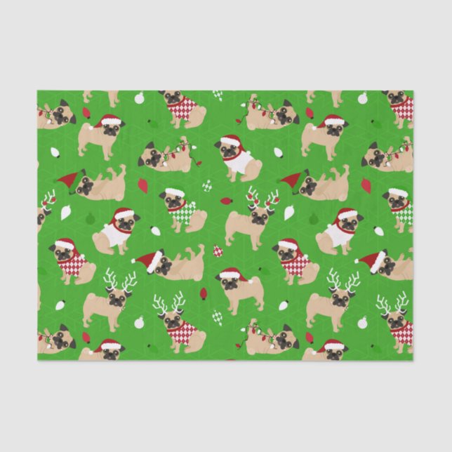 Christmas Pugs Green Tissue Paper (Front)
