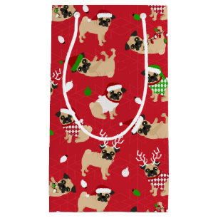 Christmas Pugs Red Small Gift Bag