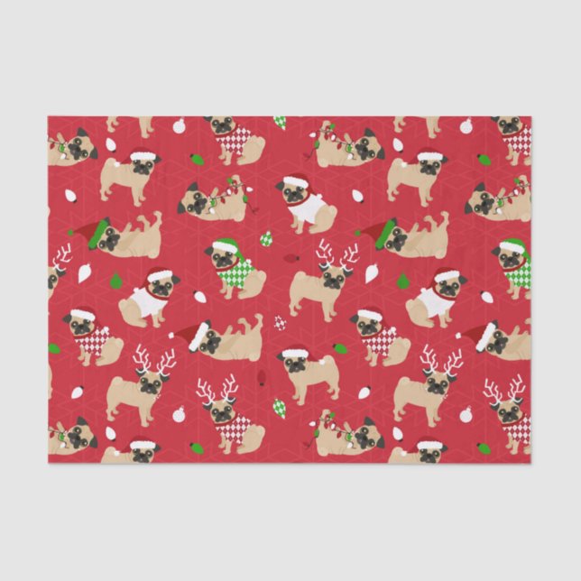 Christmas Pugs Red Tissue Paper (Front)