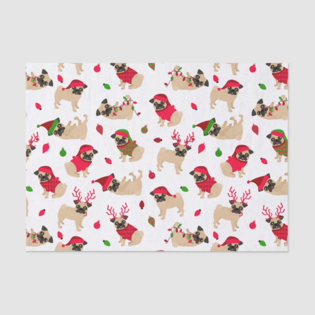 Christmas Pugs White Tissue Paper (Front)