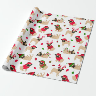 Christmas Pugs White Wrapping Paper