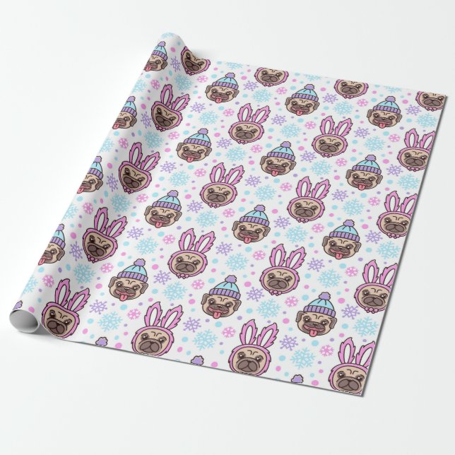 Christmas Pugs Wrapping Paper (Unrolled)