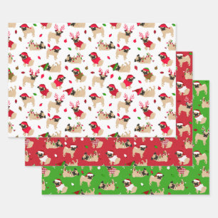 Christmas Pugs Wrapping Paper Sheet