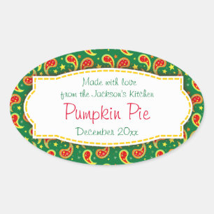 Christmas pumpkin pie paisley green label sticker