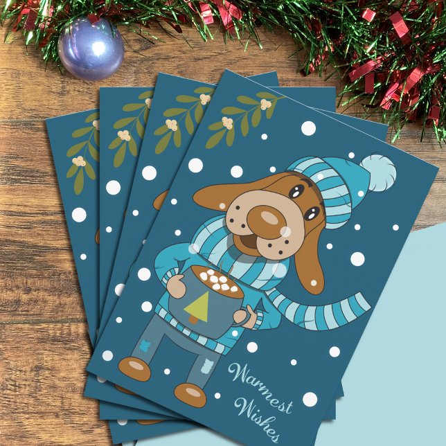 Christmas Pup Blue Holiday Greeting Card (Creator Uploaded)