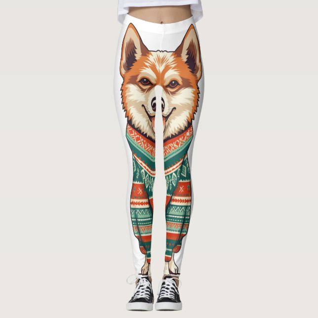Christmas Pup in Cosy Sweater Leggings (Front)