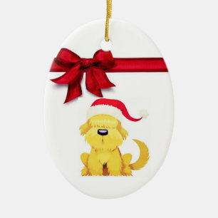 ***CHRISTMAS PUP W/ BRIGHT RED BOW*** CERAMIC TREE DECORATION