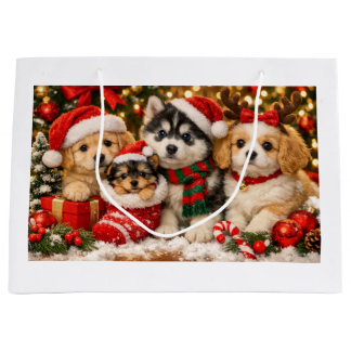 Christmas Puppies Large Gift Bag