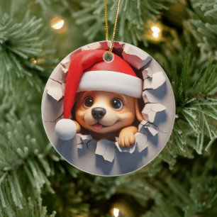 Christmas Puppy 3D Effect NOT Actual 3D Ceramic Tree Decoration