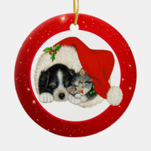 Christmas Puppy and Kitten Ceramic Tree Decoration