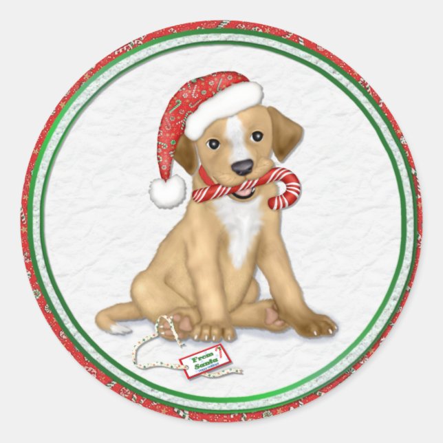 Christmas Puppy Classic Round Sticker (Front)