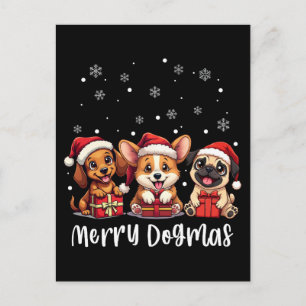 Christmas Puppy Dogs Merry Dogmas Holiday Postcard