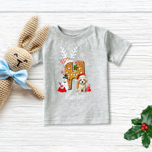 Christmas Puppy Gingerbread Name Letter H Boy Baby T-Shirt