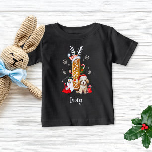 Christmas Puppy Gingerbread Name Letter I Boy Baby T-Shirt