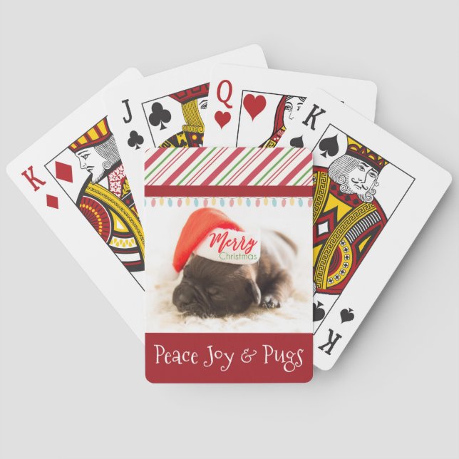 Christmas Puppy in Santa Hat with Festive Lights Playing Cards (Back)