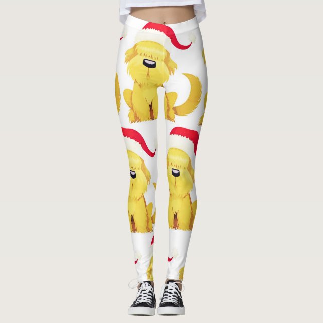 **CHRISTMAS PUPPY IN SANTA'S HAT** CUTE LEGGINGS (Front)