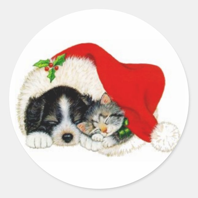 Christmas Puppy & Kitten Sticker (Front)