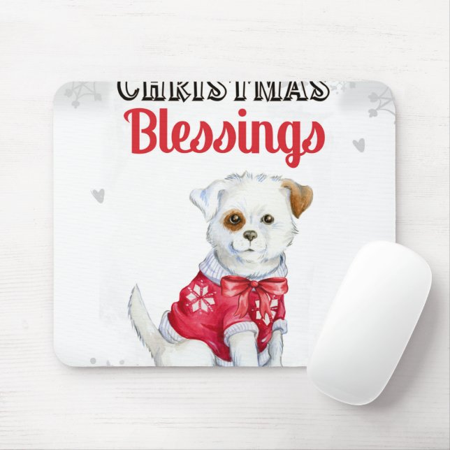Christmas Puppy Mouse Mat (With Mouse)