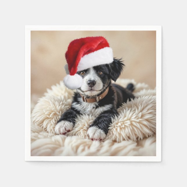 Christmas Puppy On a Fur Pillow Napkin (Front)