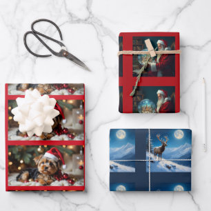 Christmas Puppy, Santa, Reindeer Wrapping Paper Sheet