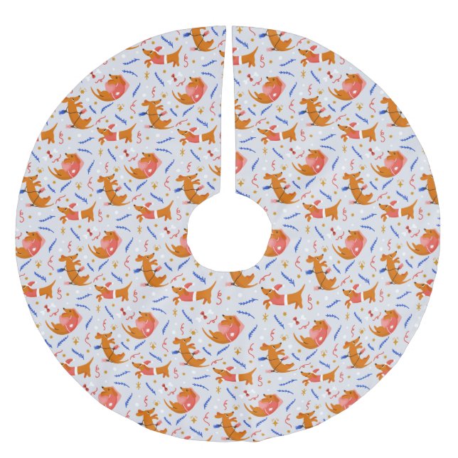 Christmas Pups Brushed Polyester Tree Skirt (Front)