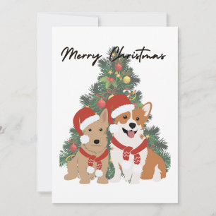 Christmas Pups - Corgi and Terrier - Holiday Card