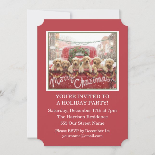 Christmas Pups in Snowy Truck Invitation (Front)