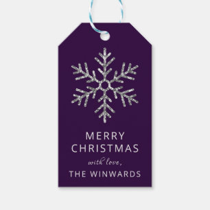 Christmas Purple and Silver Glitter Snowflake Gift Tags