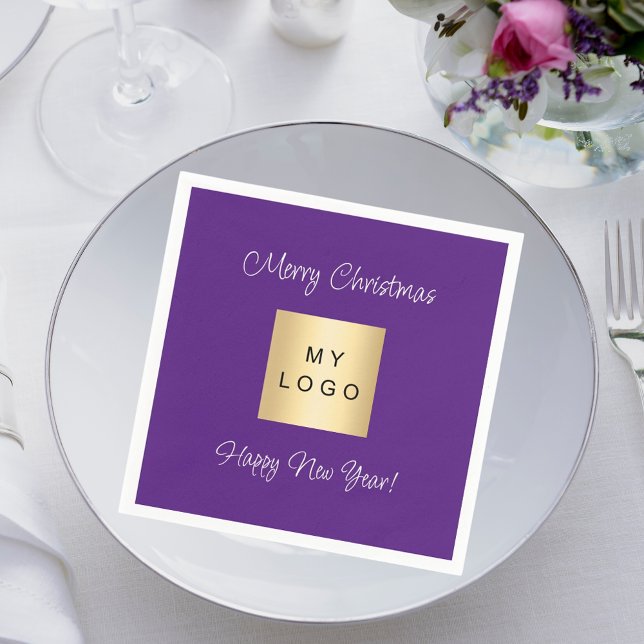 Christmas purple cafe bar business logo napkin (Creator Uploaded)
