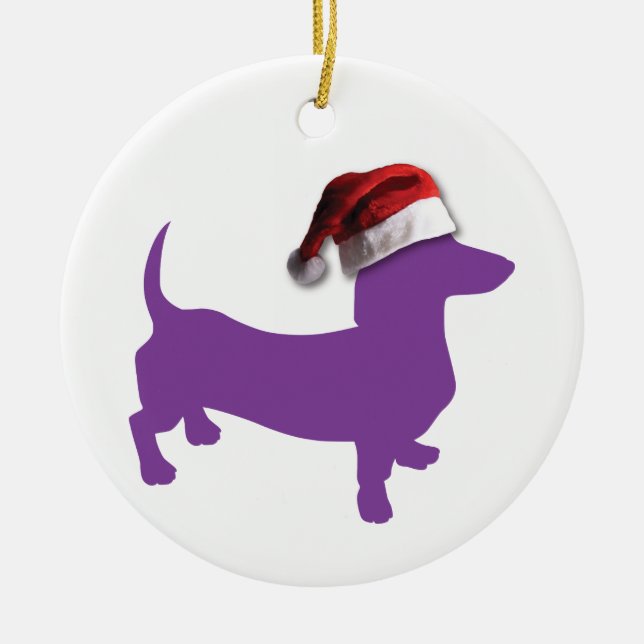Christmas Purple Dachshund Ceramic Tree Decoration (Front)