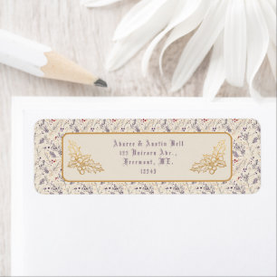 Christmas Purple Floral Background Gold Holly