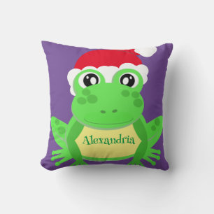 Christmas Purple Frog Santa Hat Novelty Funny Cushion