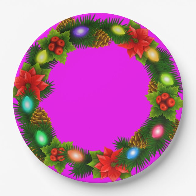 Christmas Purple Paper Party Plates 9" (Front)