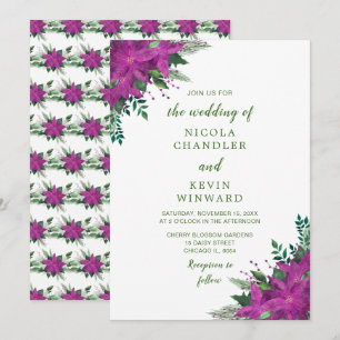 Christmas Purple Poinsettia Flowers Wedding Invitation
