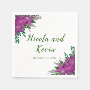 Christmas Purple Poinsettia Flowers Wedding Napkin
