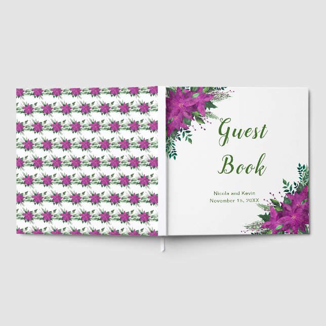 Christmas Purple Poinsettia Wedding guest book (Full)
