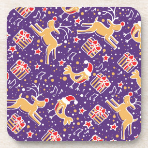 Christmas purple reindeer bird set of 6 coasters