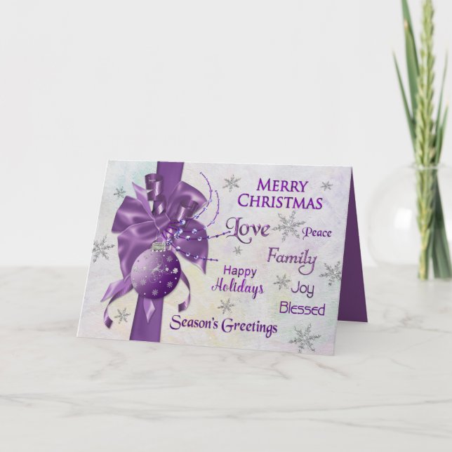 Christmas - Purple - Ribbon - Typography Holiday Card (Front)