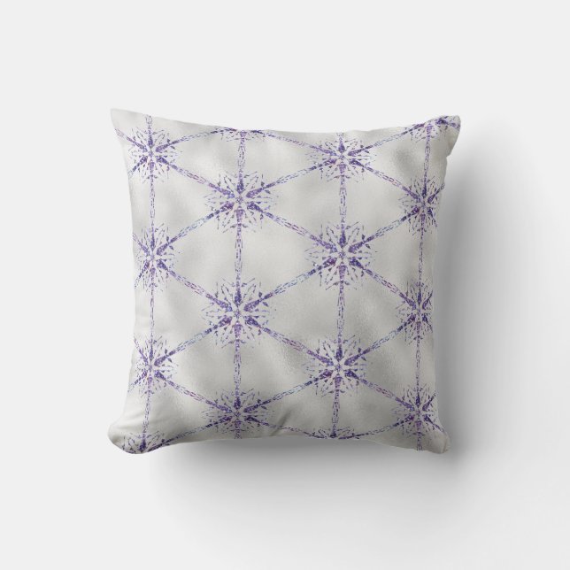 Christmas Purple Snowflake Sparkle White Cushion (Front)