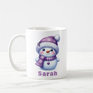 Christmas Purple Snowman Custom Name Coffee Mug