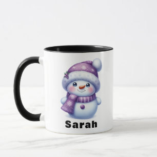 Christmas Purple Snowman Custom Name Mug