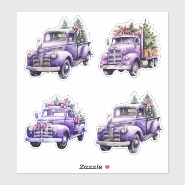 Christmas Purple Vintage Trucks (Sheet)