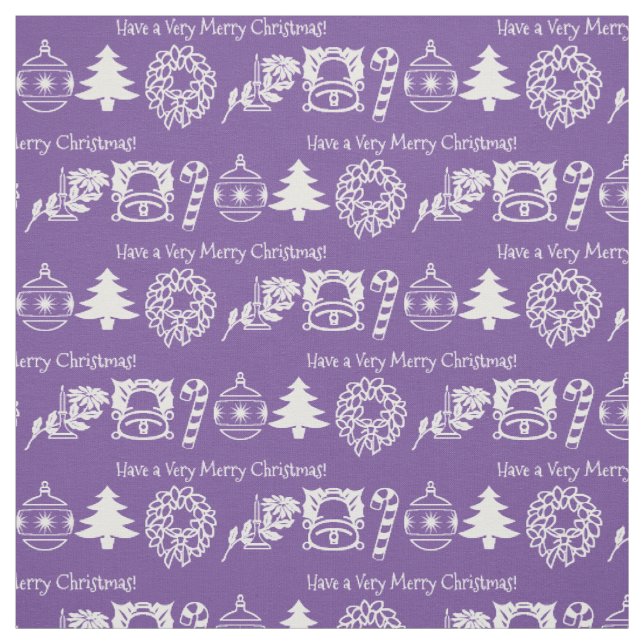 Christmas Purple/White Holiday Iconic Pattern Fabric (Swatch)