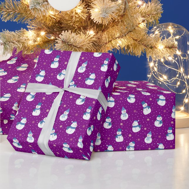 Christmas Purple Wrapping Paper with Snowmen (Holidays)