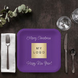 Christmas purplecafe bar business logo paper plate<br><div class="desc">A classic violet purple coloured background. Personalise and add your business,  company logo. Text: Merry Christmas. Happy New Year!
For company events,  parties,  marketing,  promotion.</div>