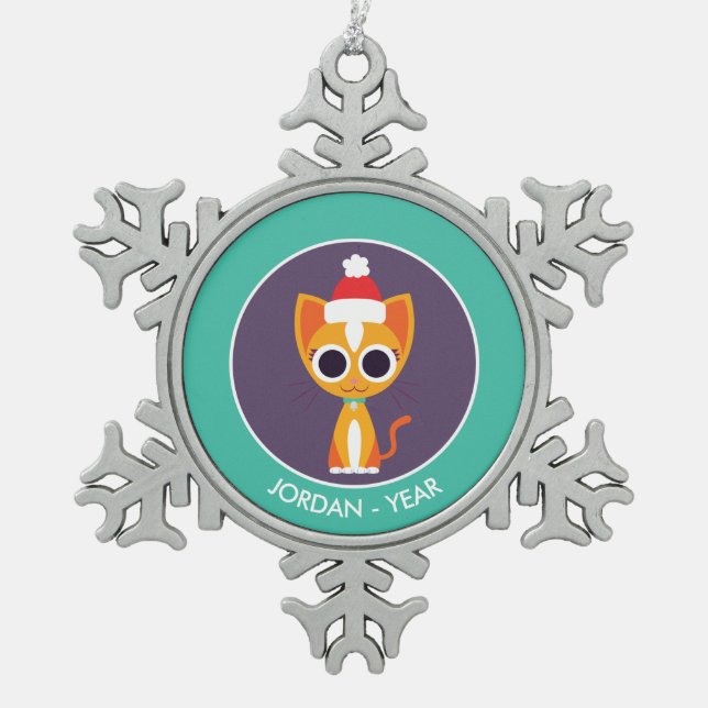 Christmas Purrl the Cat Snowflake Pewter Christmas Ornament (Front)
